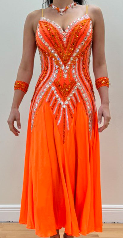 Orange Smooth Competition Dress with Crystal Details