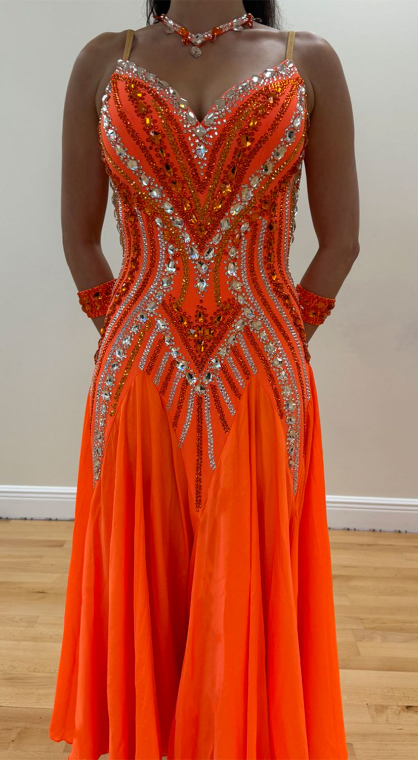 Orange Smooth Competition Dress with Crystal Details