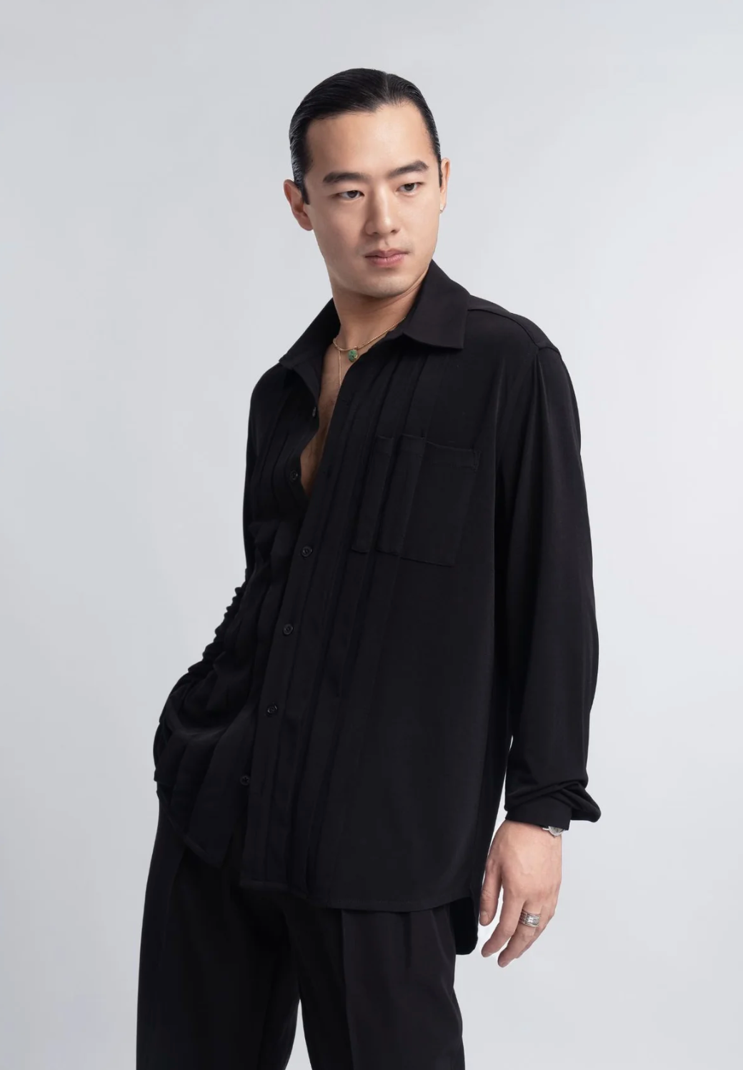 Pleated Collared Dress Shirt