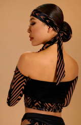 Velvet jacquard one-shoulder top
