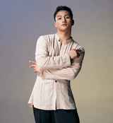 Wave Textured Cream Button Up