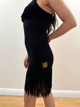 Velvet and Lace Dress with Fringe
