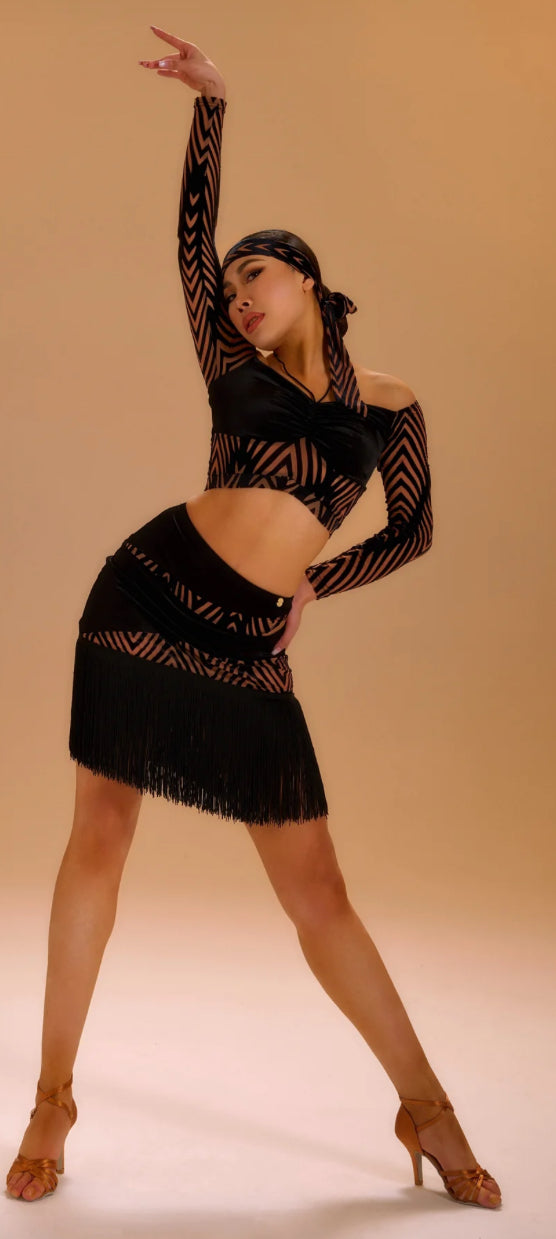 Velvet Jacquard Hil Tassel Skirt