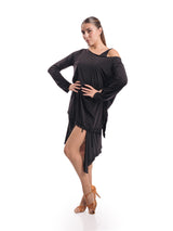 Venus Long Sleeve Tunic- Black With Crystals