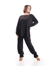 Venus Long Sleeve Tunic- Black With Crystals