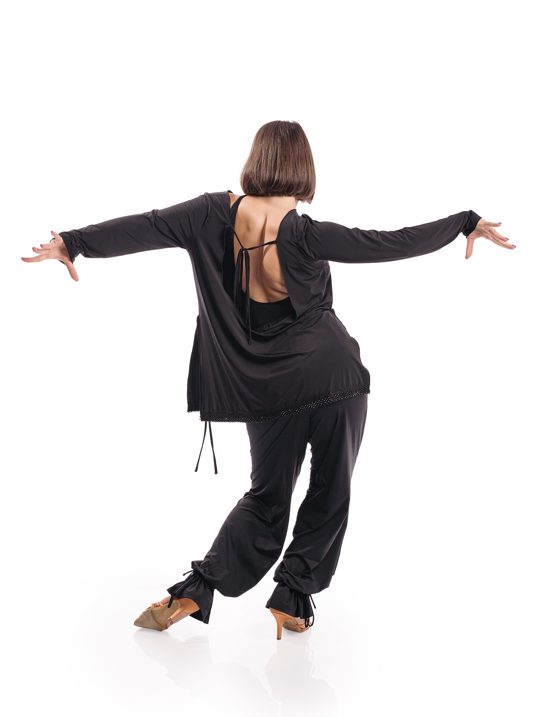 Venus Long Sleeve Tunic- Black With Crystals