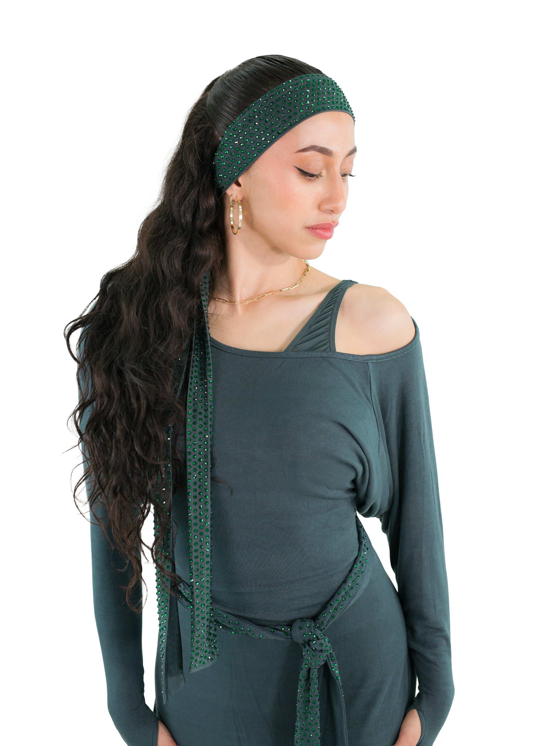 Rhinestone Headband/Belt- Green