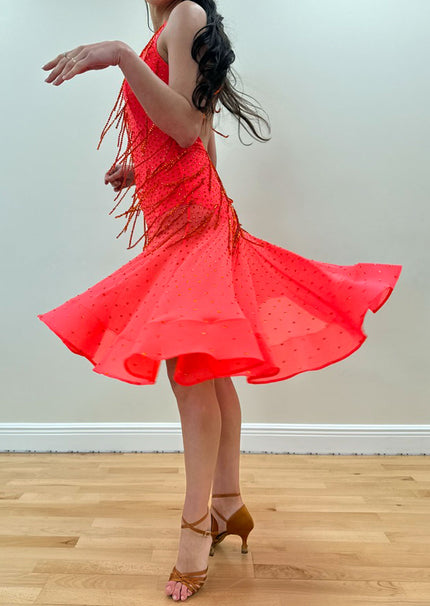 Coral Beaded Latin Dress