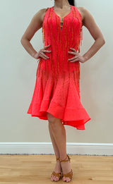 Coral Beaded Latin Dress