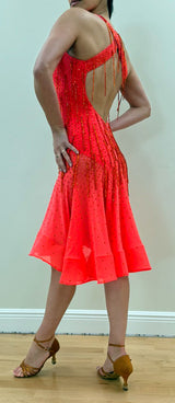 Coral Beaded Latin Dress