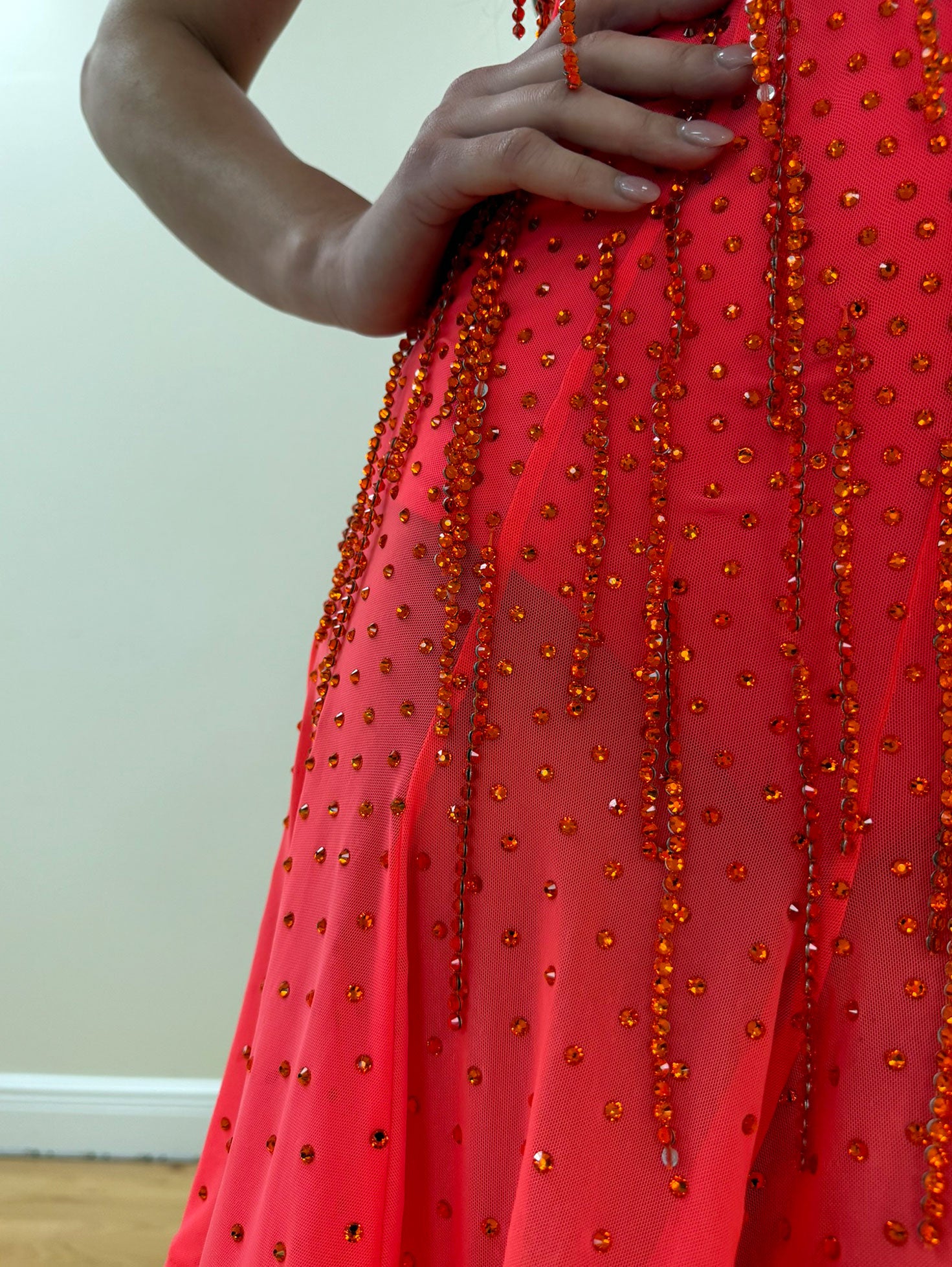 Coral Beaded Latin Dress