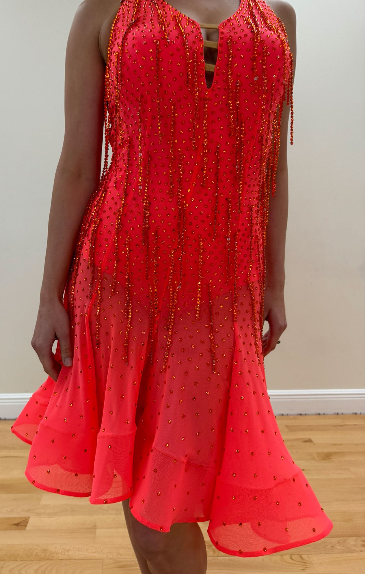 Coral Beaded Latin Dress