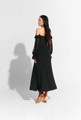 Black Lace Lantern Sleeve  Dress
