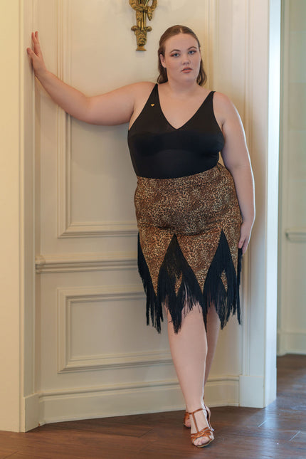 Adrian Fringe Skirt in Leopard