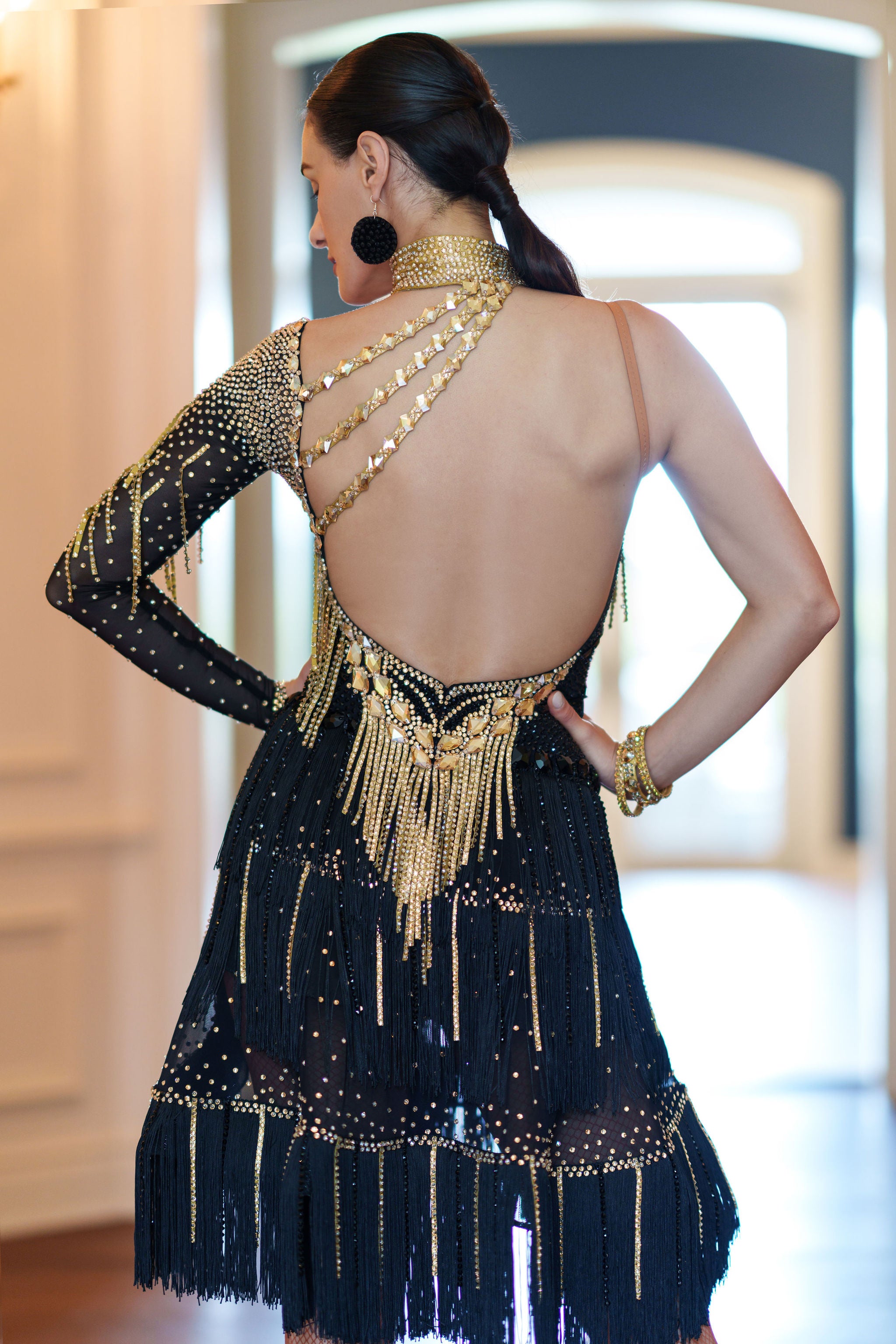 Arti Gold and Black Fringe Latin Dress