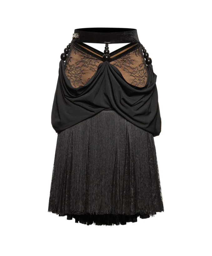 Bead and Lace Draped Fringe Skirt