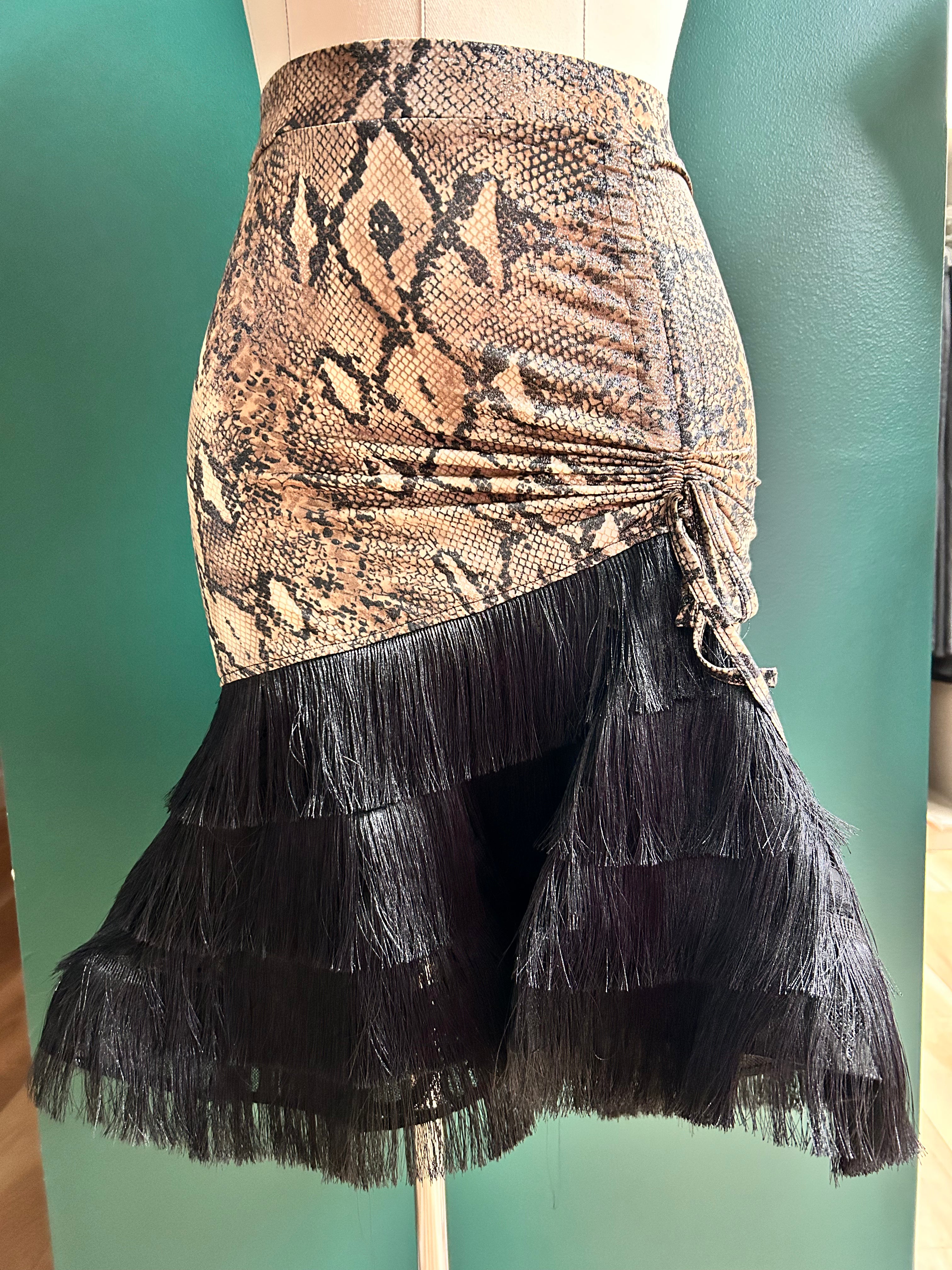 Serpent Whisper Tiered Fringe Skirt