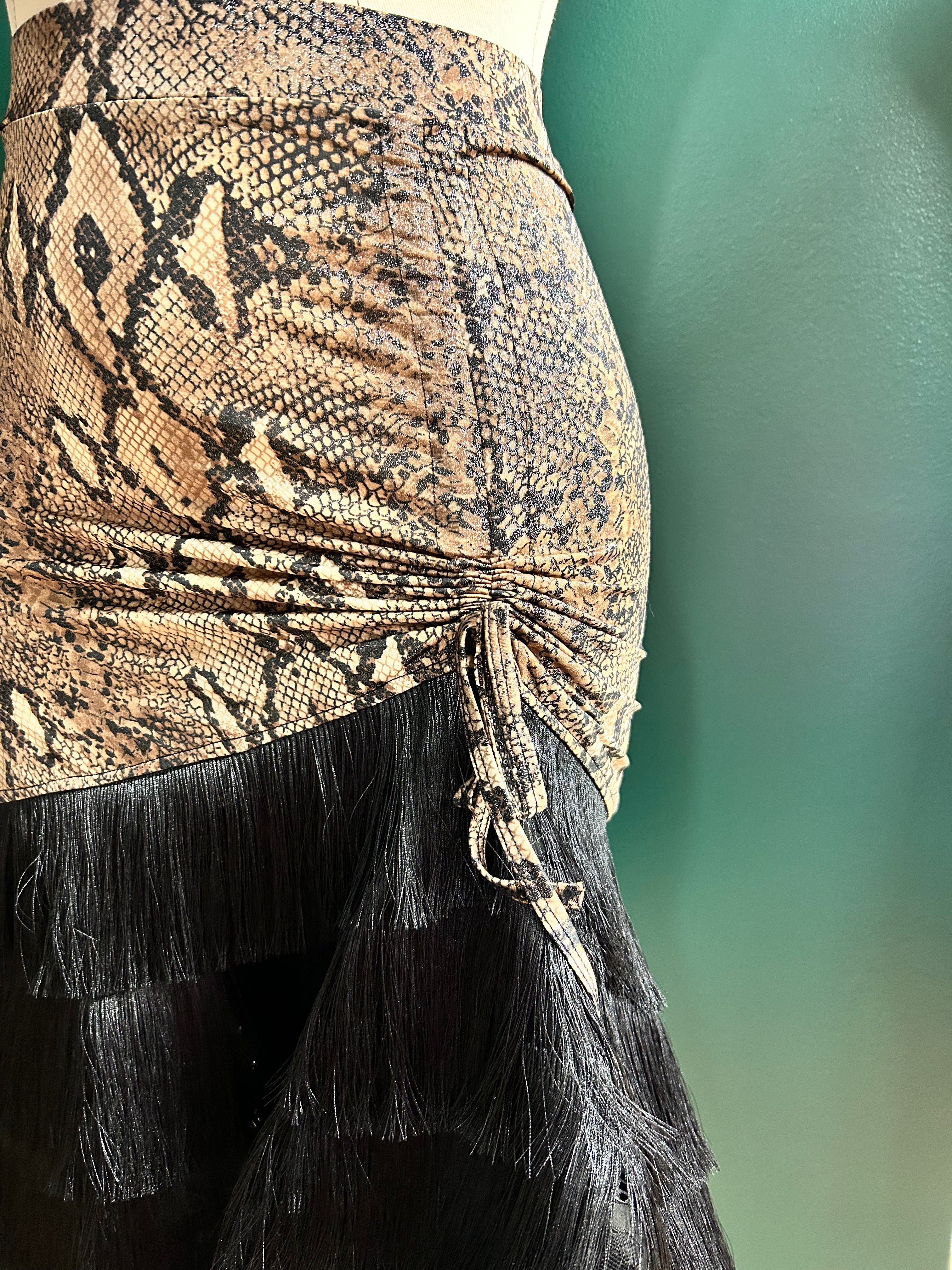 Serpent Whisper Tiered Fringe Skirt