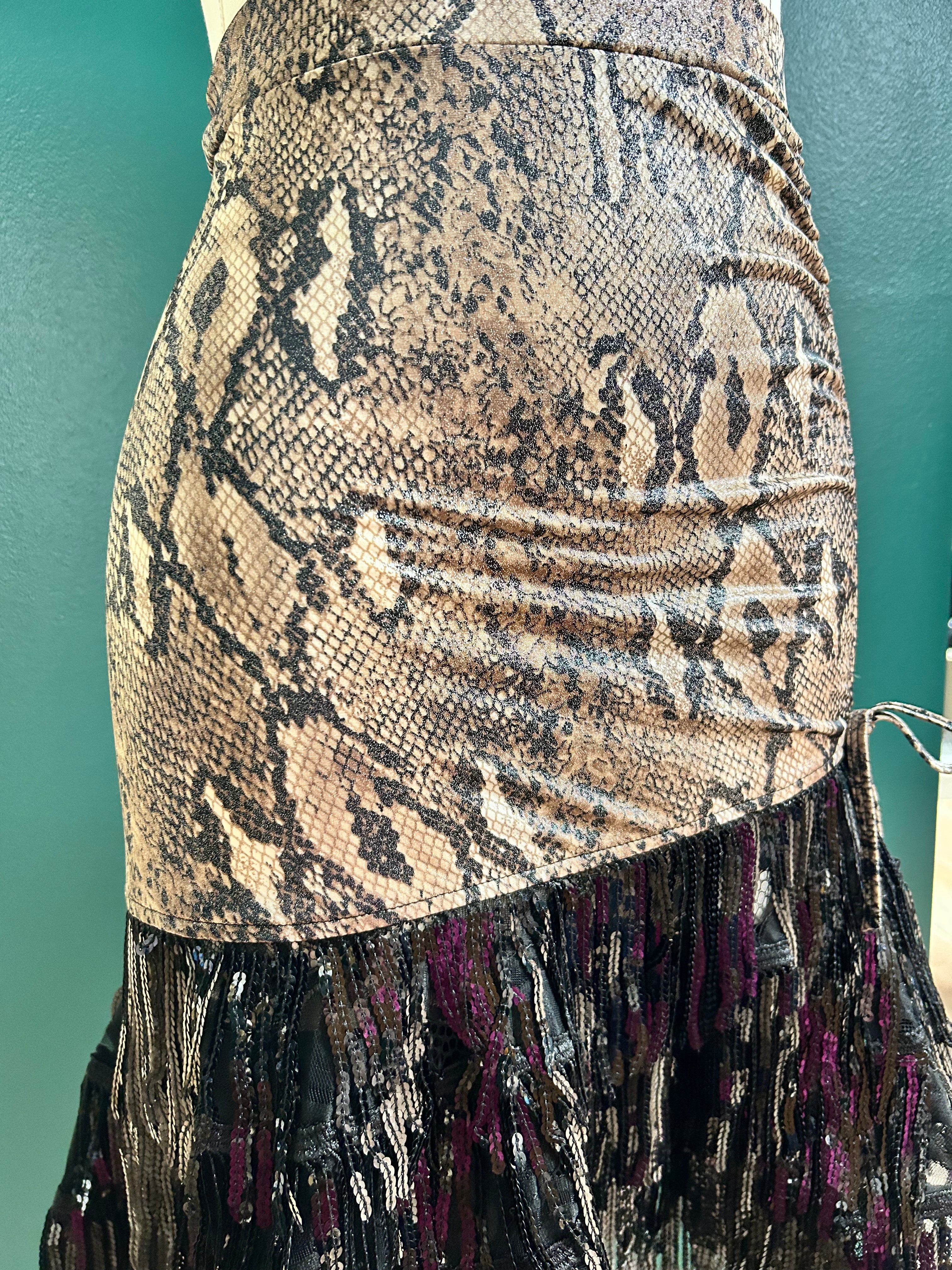 Serpent Whisper Tiered Sequin Skirt