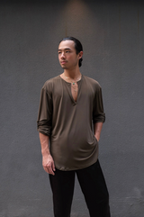 Olive Green Loose Fit V Shirt