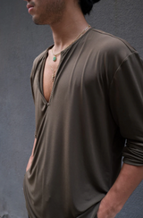 Olive Green Loose Fit V Shirt
