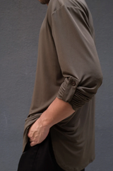 Olive Green Loose Fit V Shirt