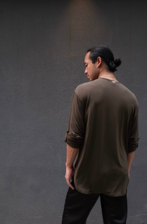 Olive Green Loose Fit V Shirt