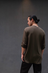 Olive Green Loose Fit V Shirt