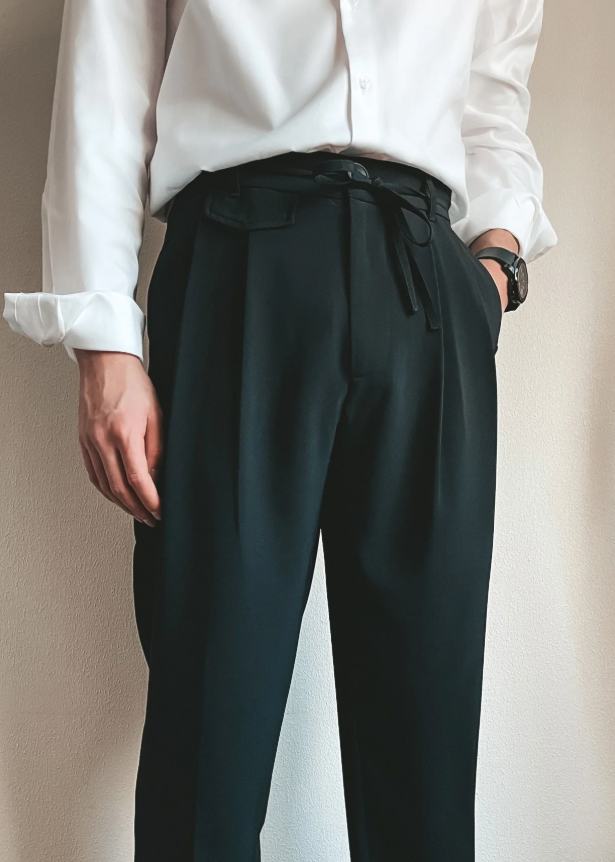 Black Classic Pleat Pants
