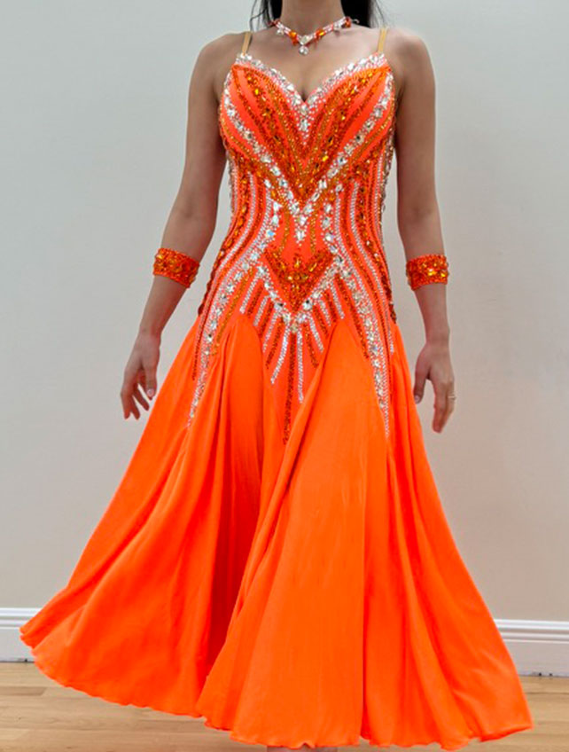 Orange Smooth Competition Dress with Crystal Details