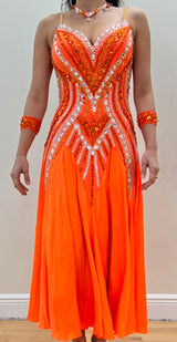 Orange Smooth Competition Dress with Crystal Details