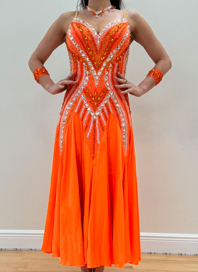 Orange Smooth Competition Dress with Crystal Details
