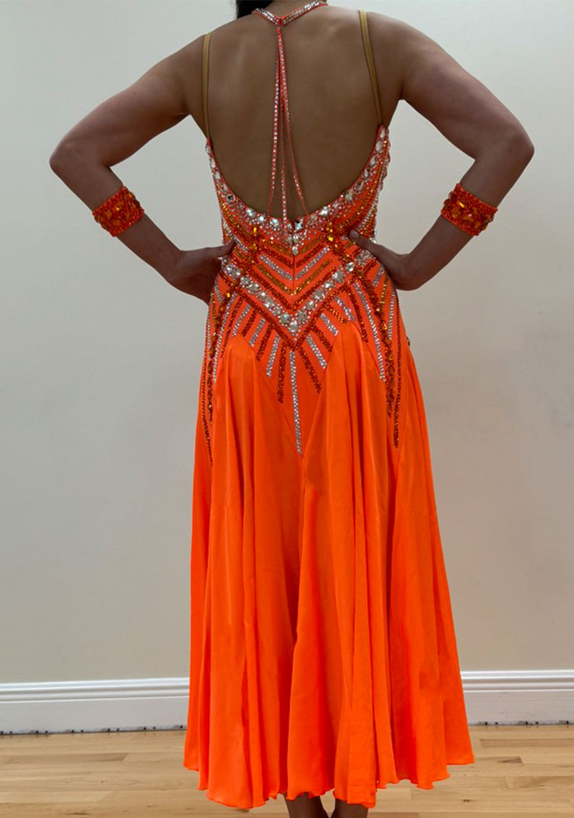 Orange Smooth Competition Dress with Crystal Details
