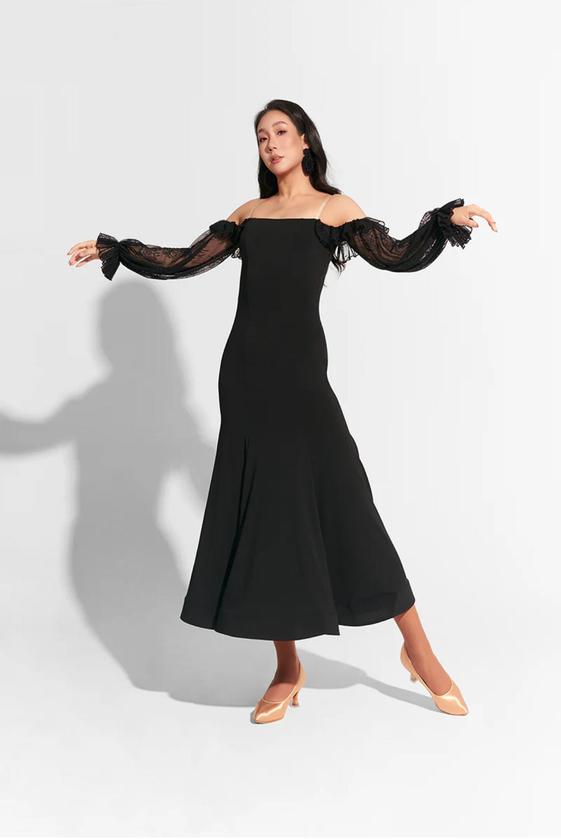 Black Lace Lantern Sleeve  Dress