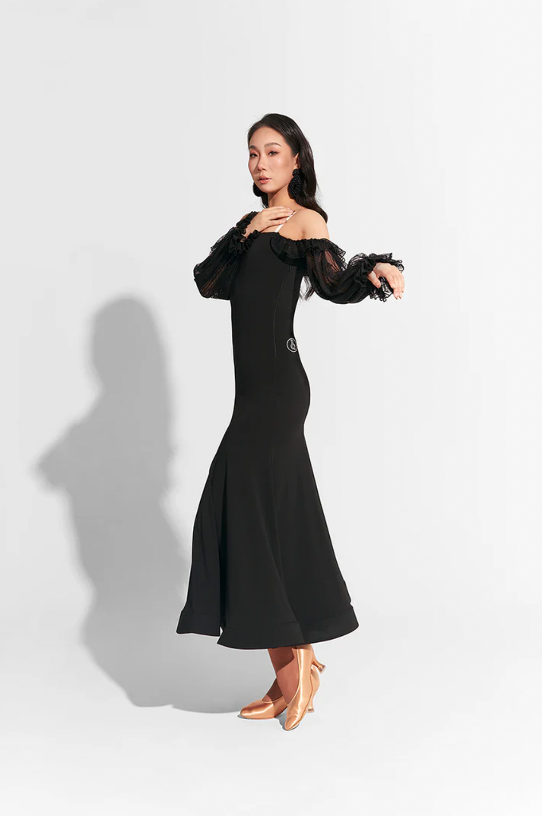 Black Lace Lantern Sleeve  Dress