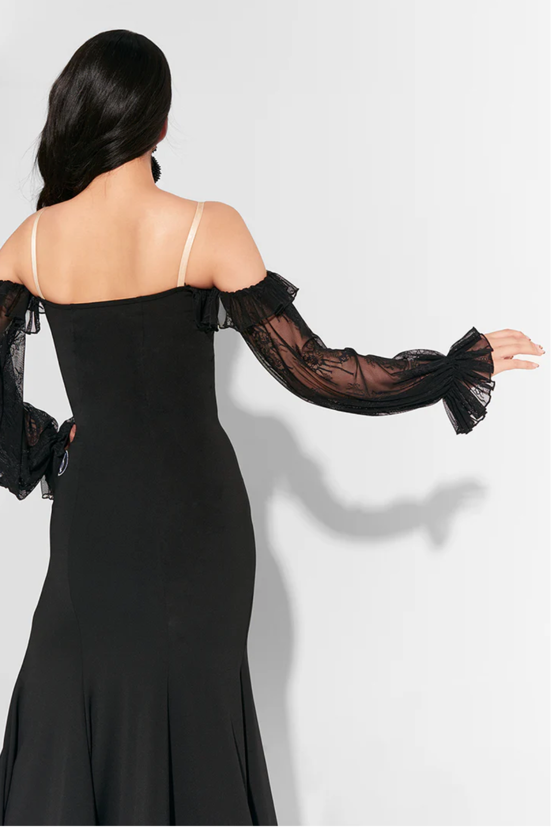 Black Lace Lantern Sleeve  Dress