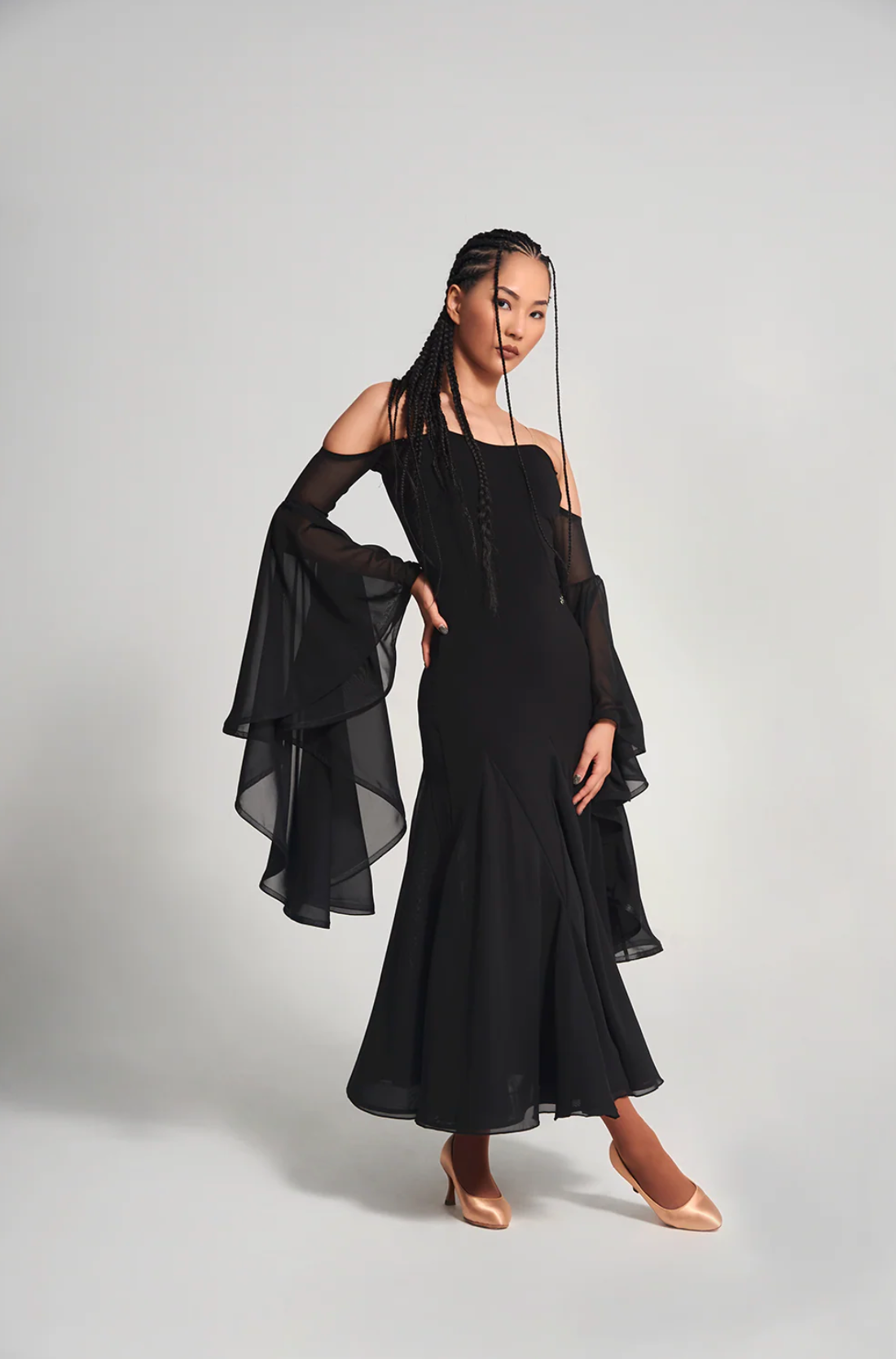 Wide Sleeve  Black  Dress