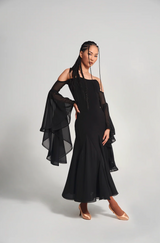 Wide Sleeve  Black  Dress