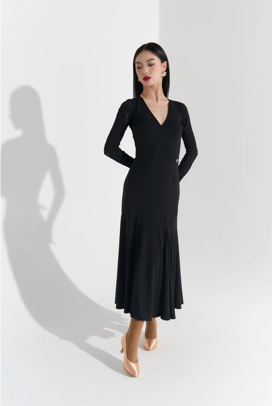 Black Rose Modern Dress with Sheer Back