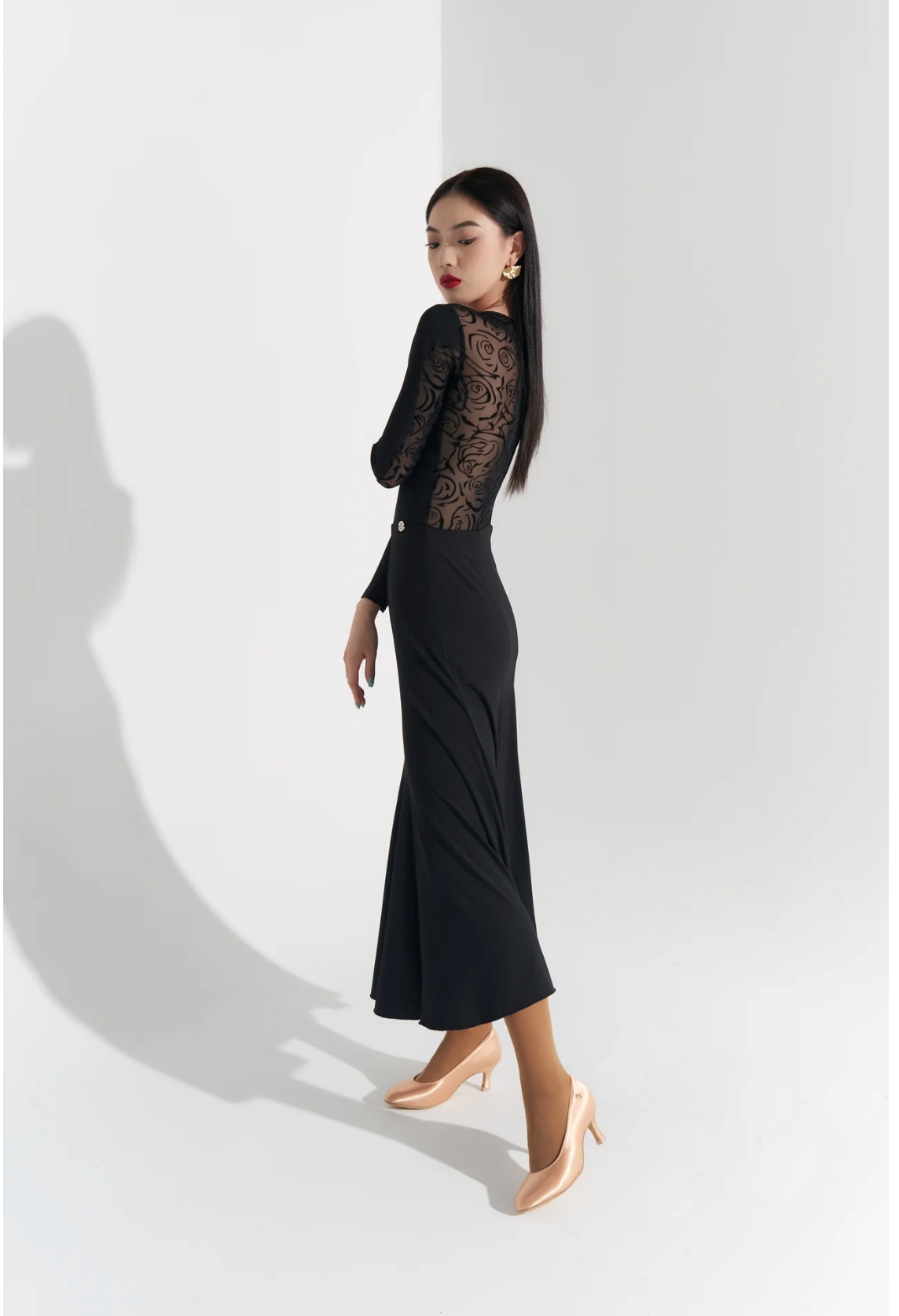 Black Rose Modern Dress with Sheer Back