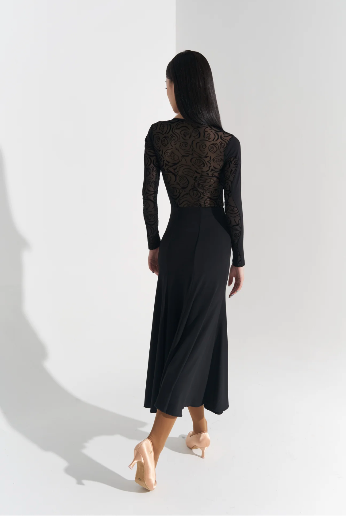 Black Rose Modern Dress with Sheer Back