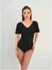 Black V-Neck Ruffle Leotard