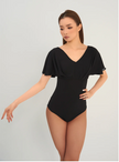 Black V-Neck Ruffle Leotard