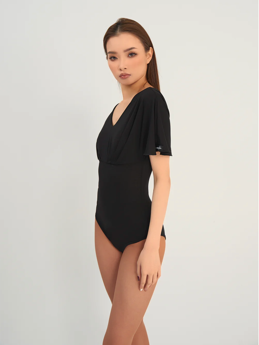 Black V-Neck Ruffle Leotard