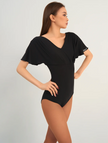 Black V-Neck Ruffle Leotard