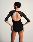 Black Ruffle Mesh Long Sleeve Leotard