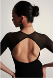 Black Ruffle Mesh Long Sleeve Leotard