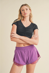 Scoop Neck Front Ruched Crop Top