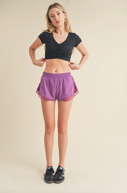 Scoop Neck Front Ruched Crop Top