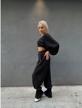 Black Satin Pleated Crop Top